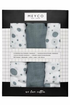 Meyco Swaddle Hydrofiel 3 pack Dots Jade