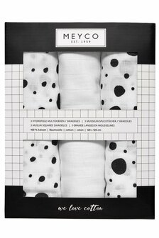 Meyco Swaddle Hydrofiel 3 pack Dots Black