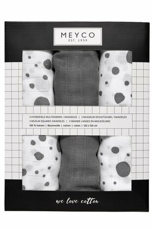 Meyco Swaddle Hydrofiel 3 pack Dots Grey